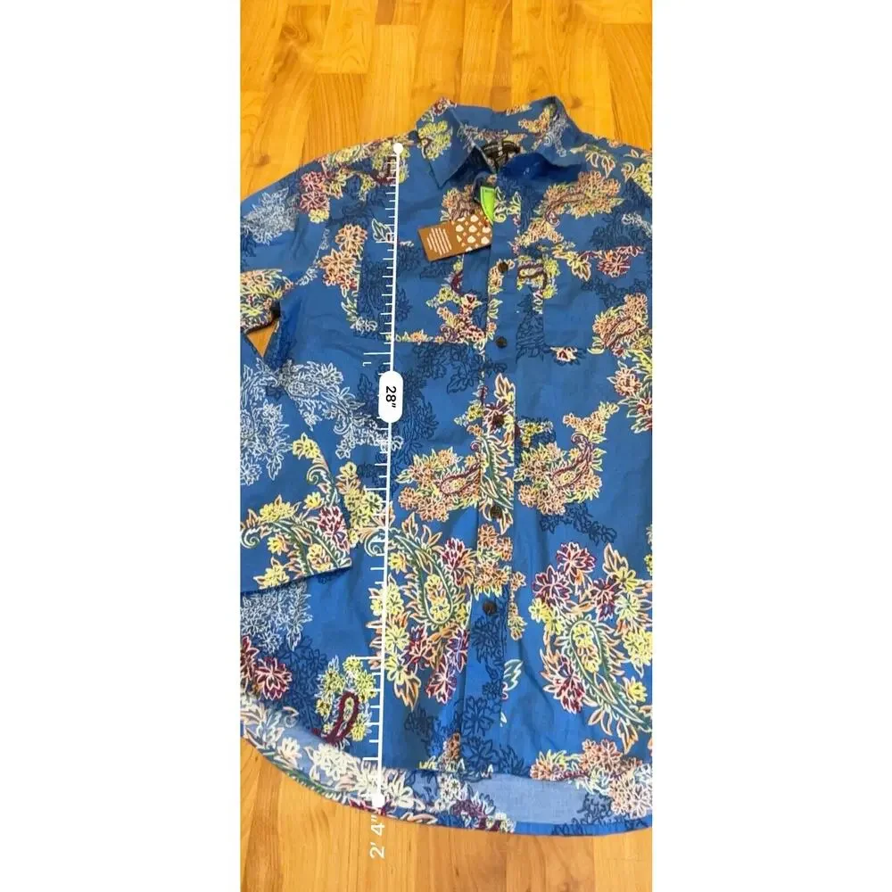 Houston White Blue Floral Long Sleeve Button Down Shirt Adult S New
